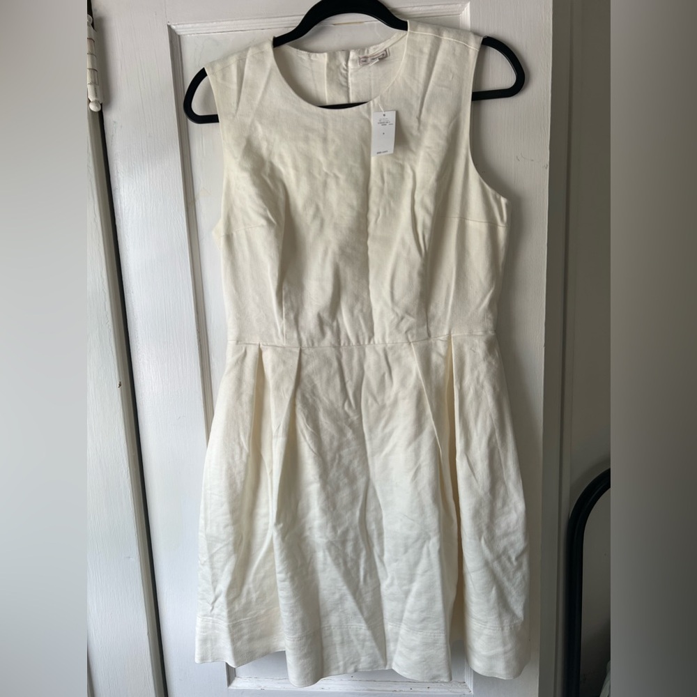 Gap White Linen Pleated High Neck Sleeveless Dress